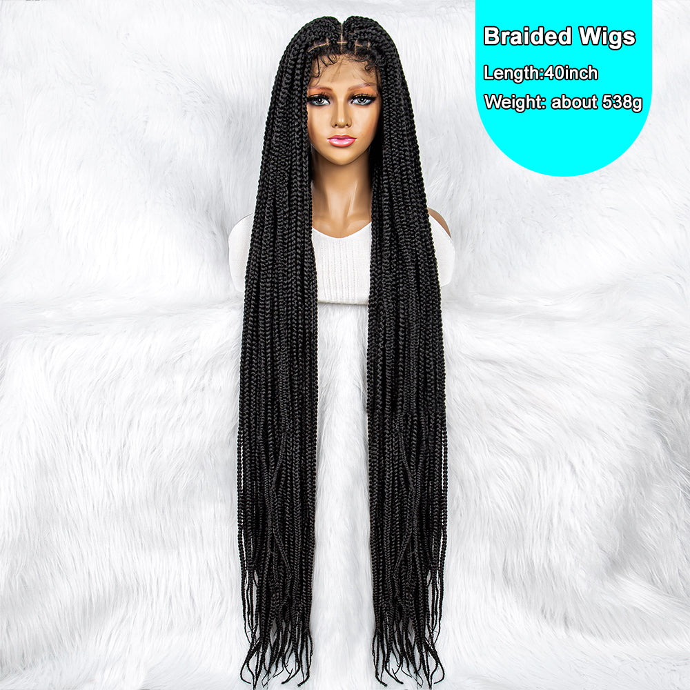 40Inches Super Long Braids Lace Front Braided Wig with Baby Hair Box Braided Wigs Cornrow Braided wig for Black Women Full Lace Long Braided Wig Fake Scalp Heat Resistant