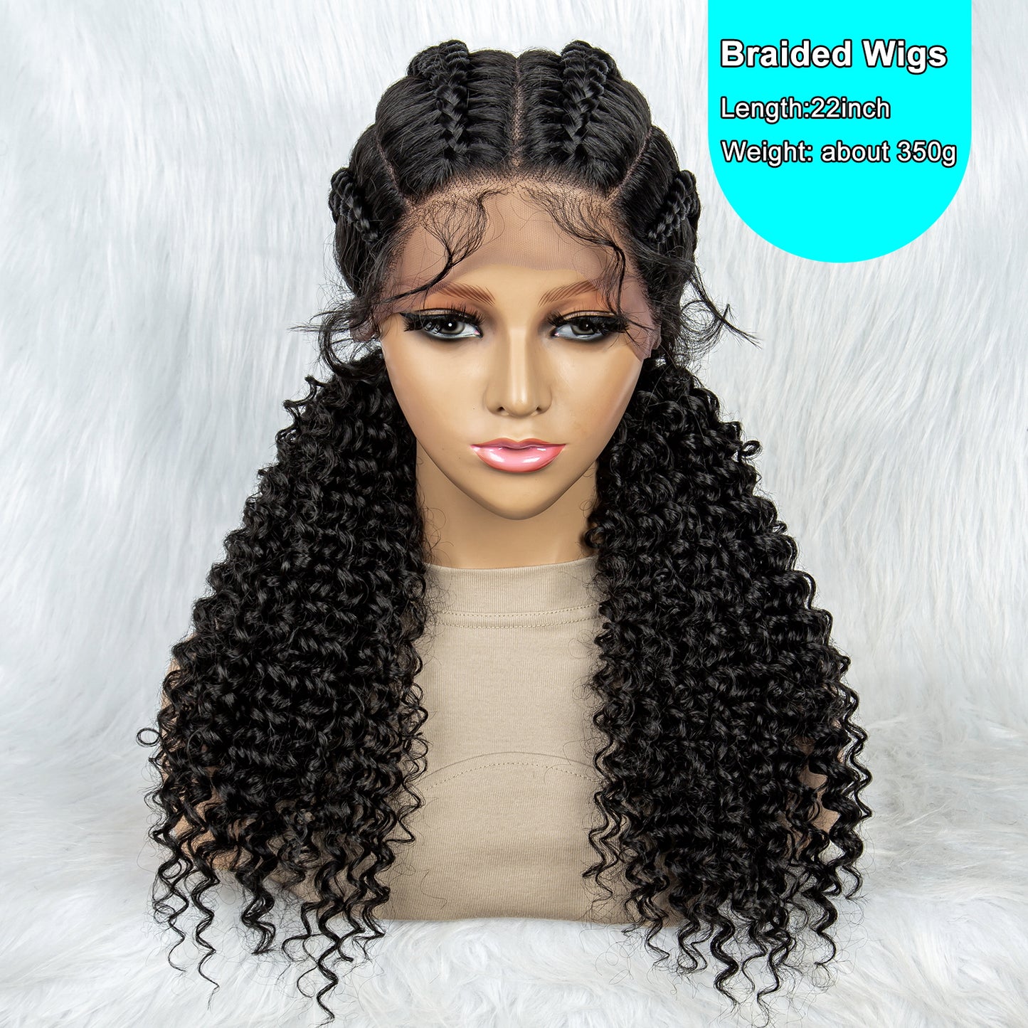 Short Box Braids Lace Frontal Wig with Curly Ends African Synthetic 4 Braid Wig with Baby Hair for Afro France Women Box Braid Wig