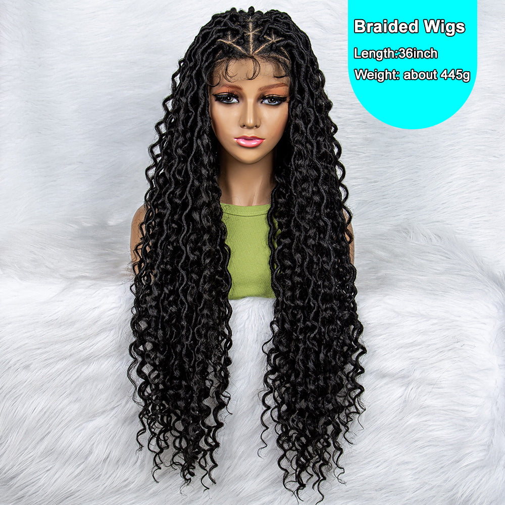 36Inches Full Lace Curly Synthetic Braided Wigs with Baby Hair Natural Color Braid Braiding wigs Ombre Brown Red for Black Women Daily Use