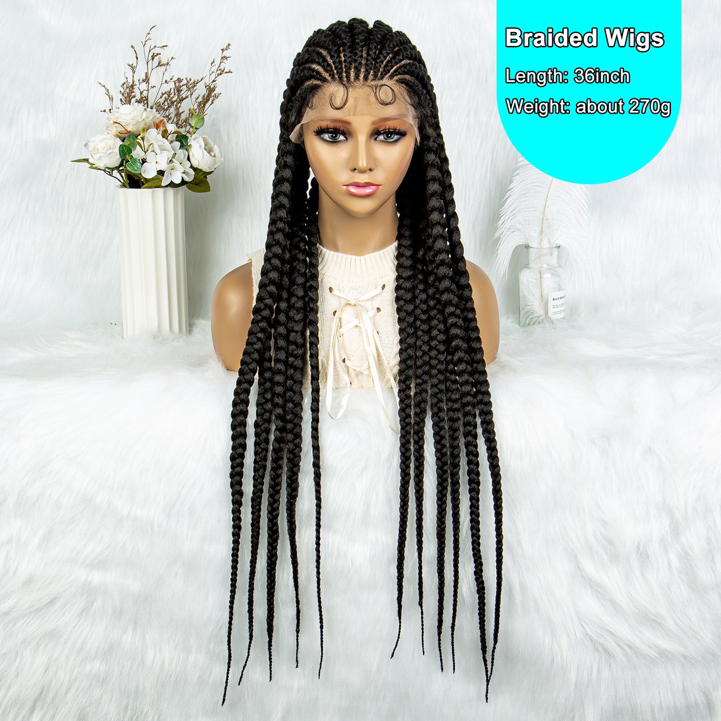 Long Braided Wigs 11 Braids 1B/27 Colored Glueless Cornrow Big Braiding Briaid Synthetic Wig Pre Plucked For Women