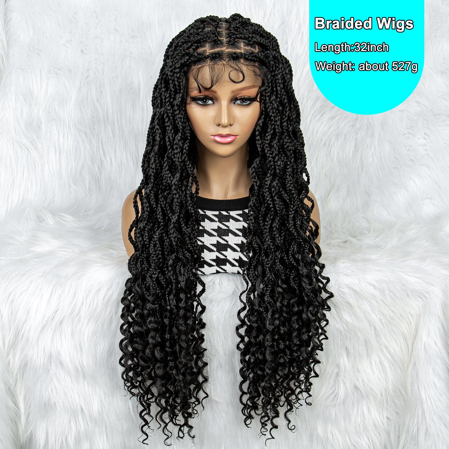 041 Synthetic Lace Front Braided Wigs Goddess Faux Locs Braids Wigs with Curly Ends for Black Women Knotless Box Braiding Hair Wigs