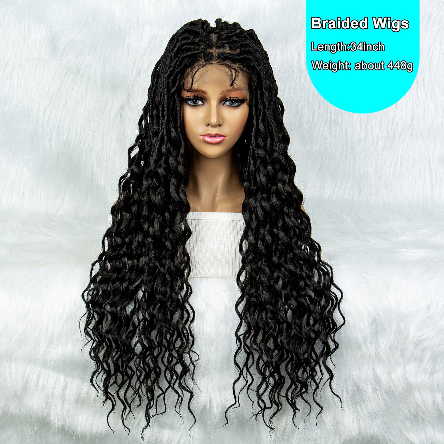 046 Box Braided Full Lace Wigs for Women Dark Brown Ombre Blue Long Goddess Braid Lace Front Wigs Synthetic Braids Wig with Curly Ends