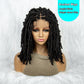 16Inches Medium Length Braided Wigs for Women Short Ombre Brown Red Black Dreadlock Afro Hair Wig Braided Crochet Twist Hair Short Curly Heat Resistant Synthetic Wigs