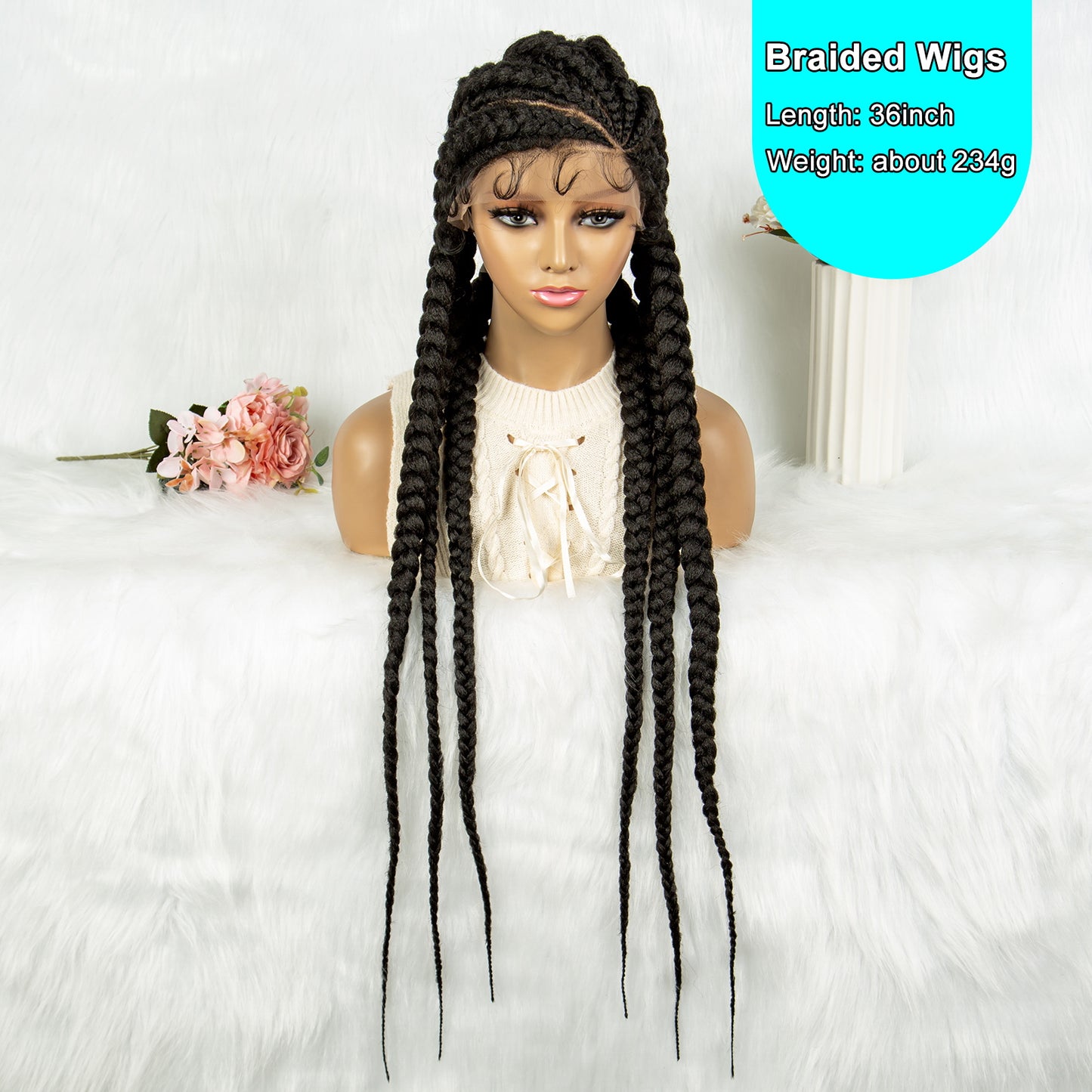 Long Braided Wigs 6 Braids Natural Colored Glueless Cornrow Big Braiding Briaid Synthetic Wig Pre Plucked For Women