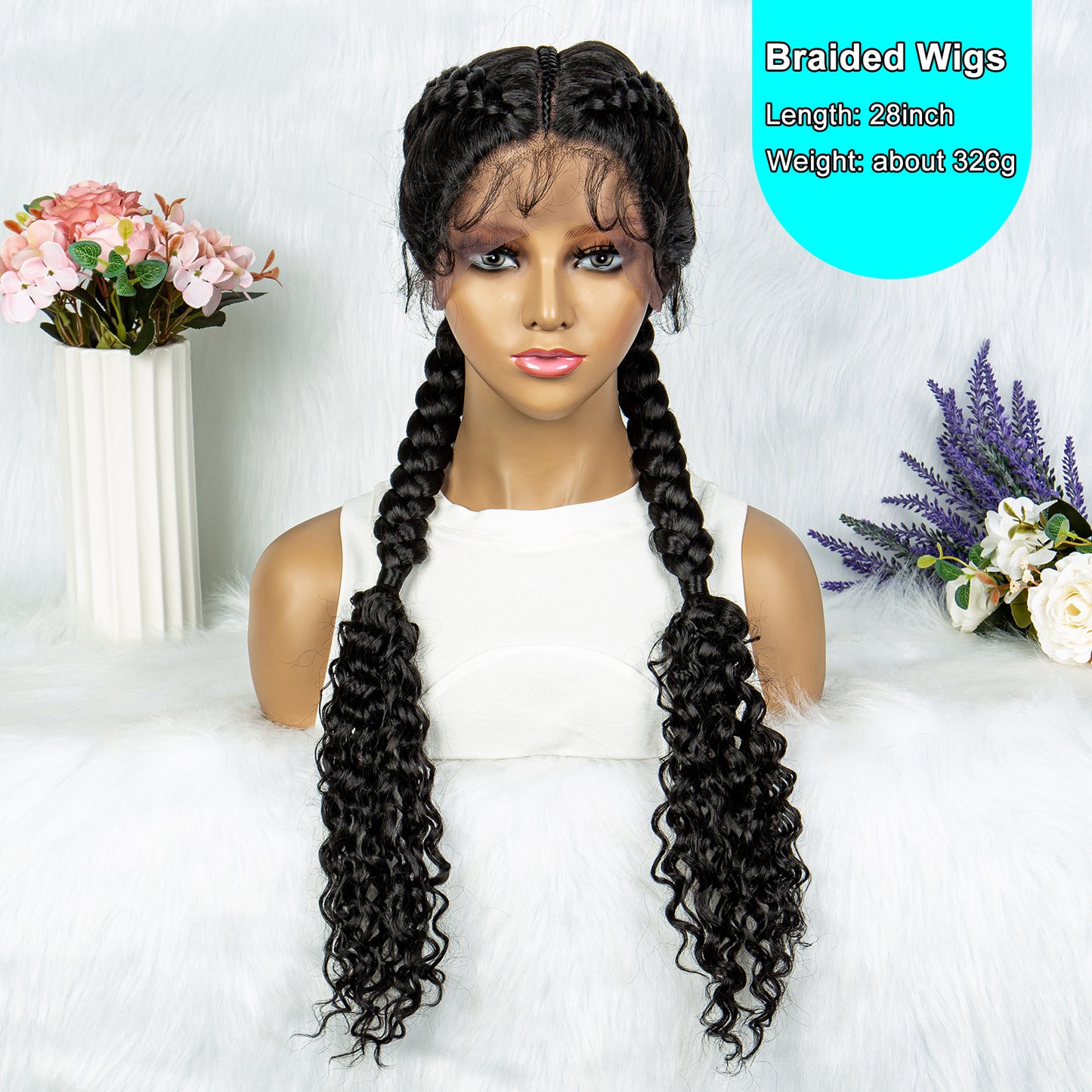 Box Braids Lace Frontal Wig African Synthetic 3 Braid Wig with Baby Hair for Afro France Women Curly Ends Braid Wig