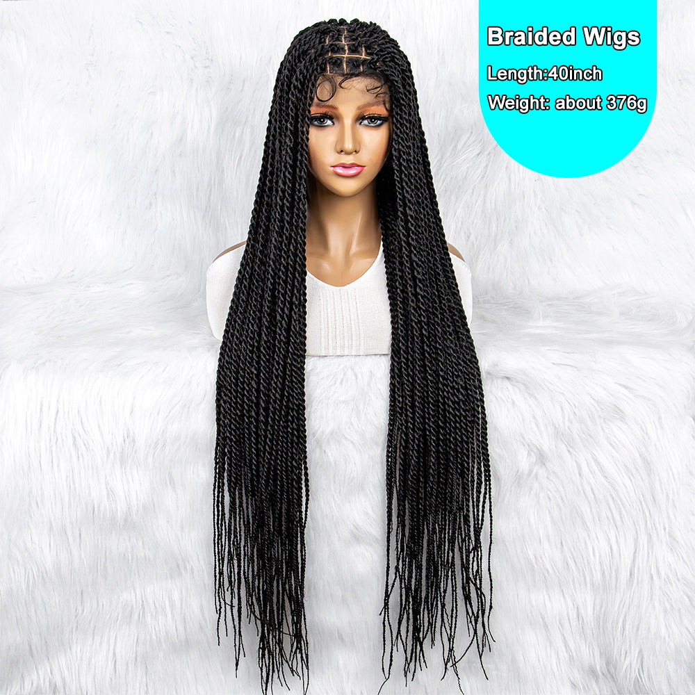 40Inches Full Lace Synthetic Wigs Long Synthetic Braided Wigs Box Braided Wigs Cornrow Wig for Black Women Long Braided Wig Fake Scalp Heat Resistant Fiber Micro Braided Wigs