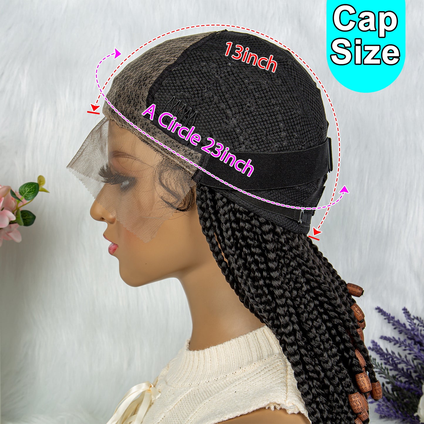 Transparent Synthetic Lace Front Wig Braided Wigs Square Knotless Box Braids Wig with Baby Hair for Black Women 14 Inches