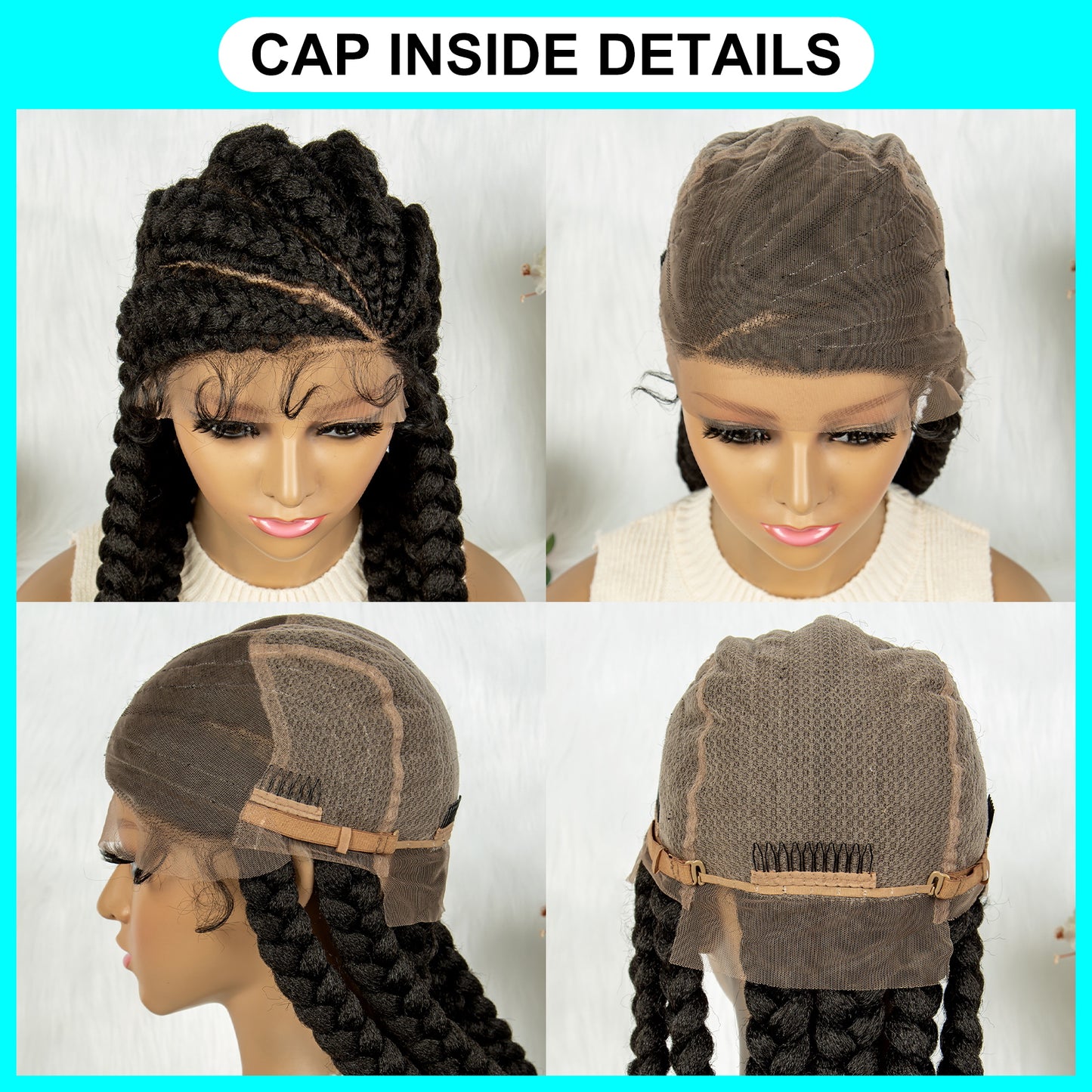 Long Braided Wigs 6 Braids Natural Colored Glueless Cornrow Big Braiding Briaid Synthetic Wig Pre Plucked For Women