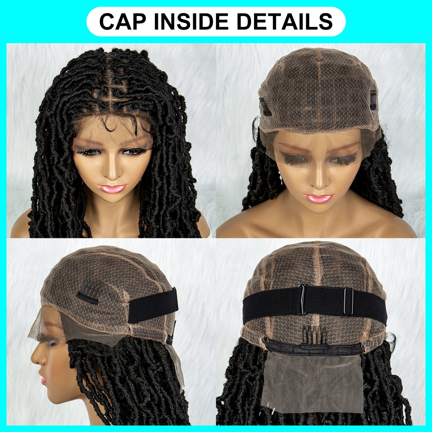 047 Synthetic Full Lace Braided Wigs Goddess Faux Locs Braids Wigs with Curly Ends for Black Women Knotless Box Braiding Hair Wigs