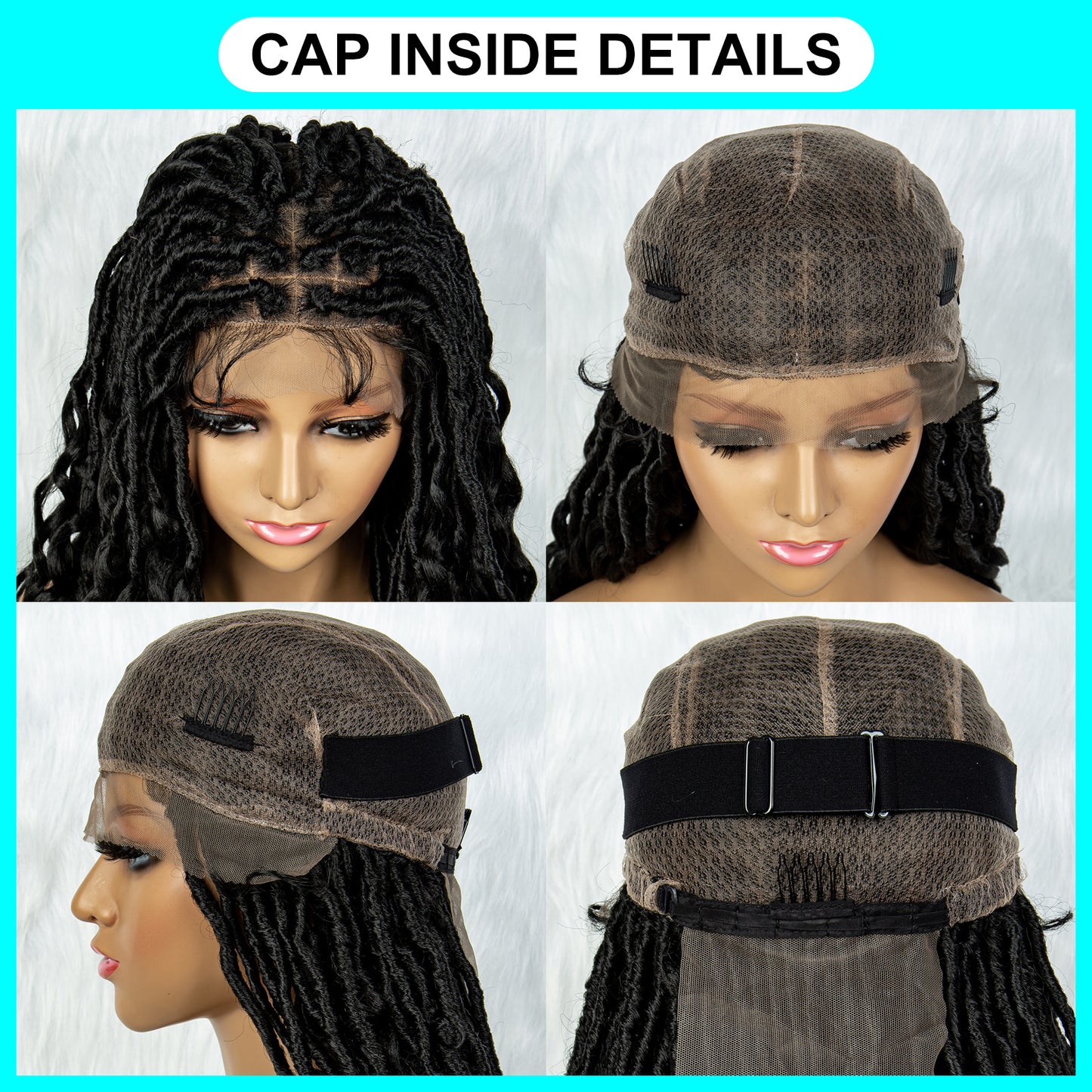 046 Box Braided Full Lace Wigs for Women Dark Brown Ombre Blue Long Goddess Braid Lace Front Wigs Synthetic Braids Wig with Curly Ends