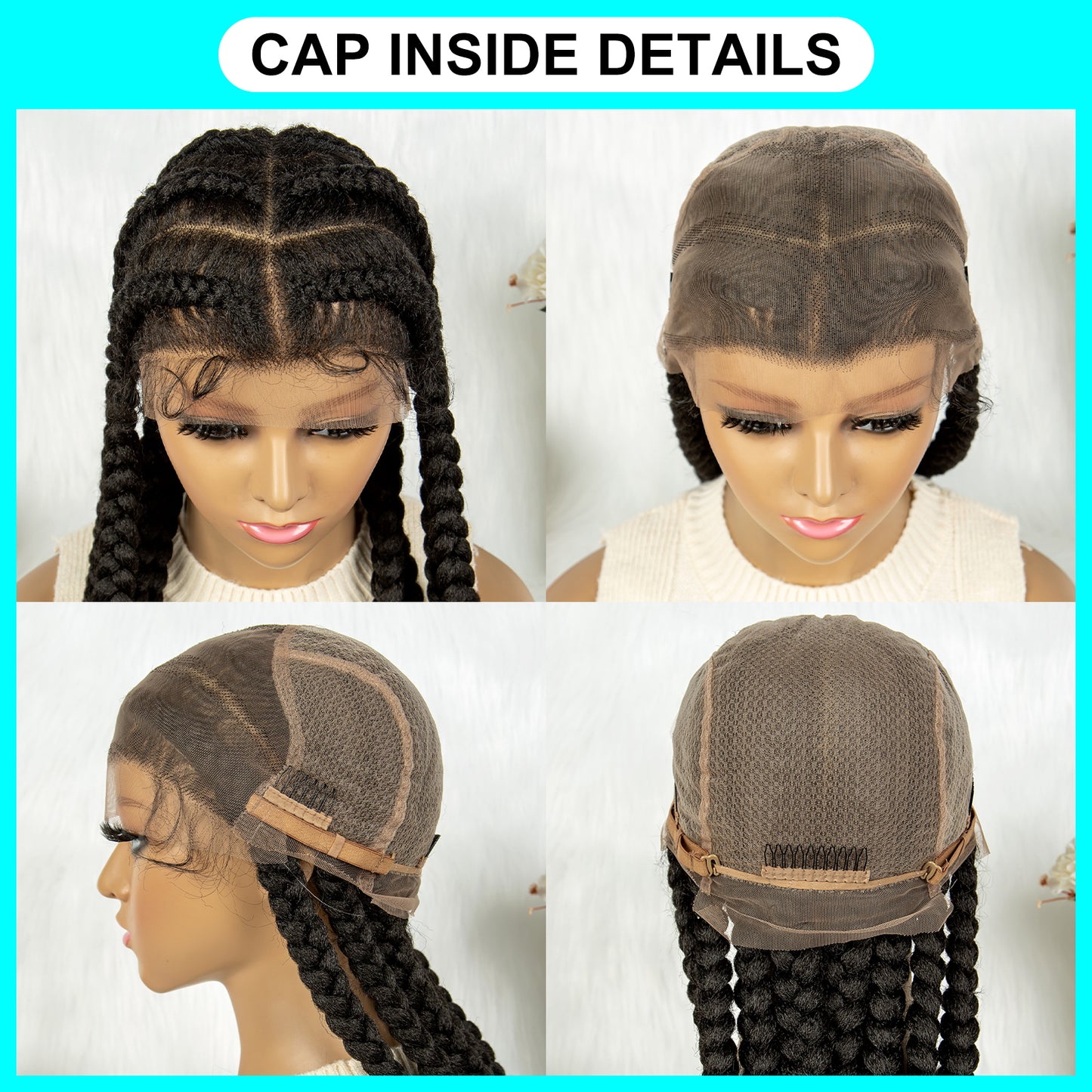 Long Braided Wigs with Baby Hair 8 Braids Natural Colored Glueless Cornrow Big Braiding Briaid Synthetic Wig Pre Plucked For Women