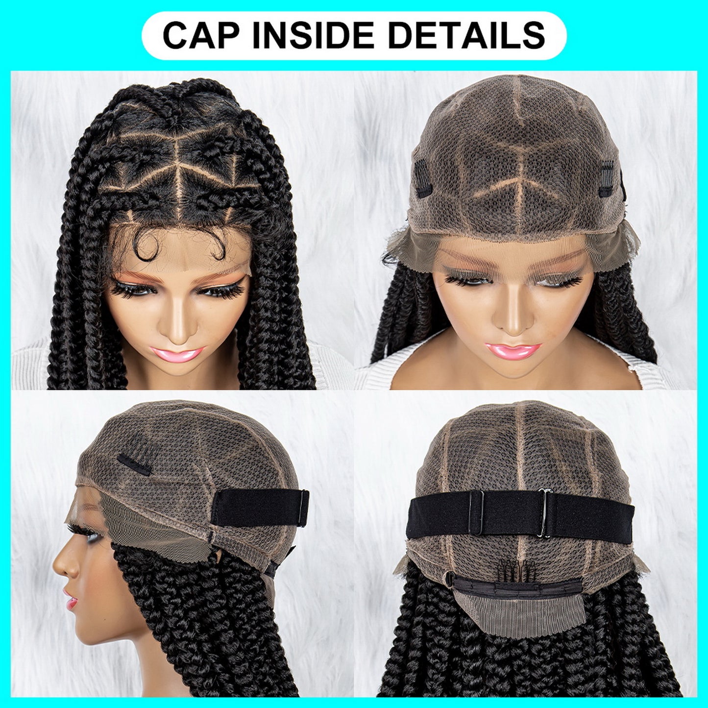 32Inches Long Synthetic Braided Wigs Full Lace Cornrow Braided Wig with Baby Hair Knotless Braided Wig for Black Women Daily Wear