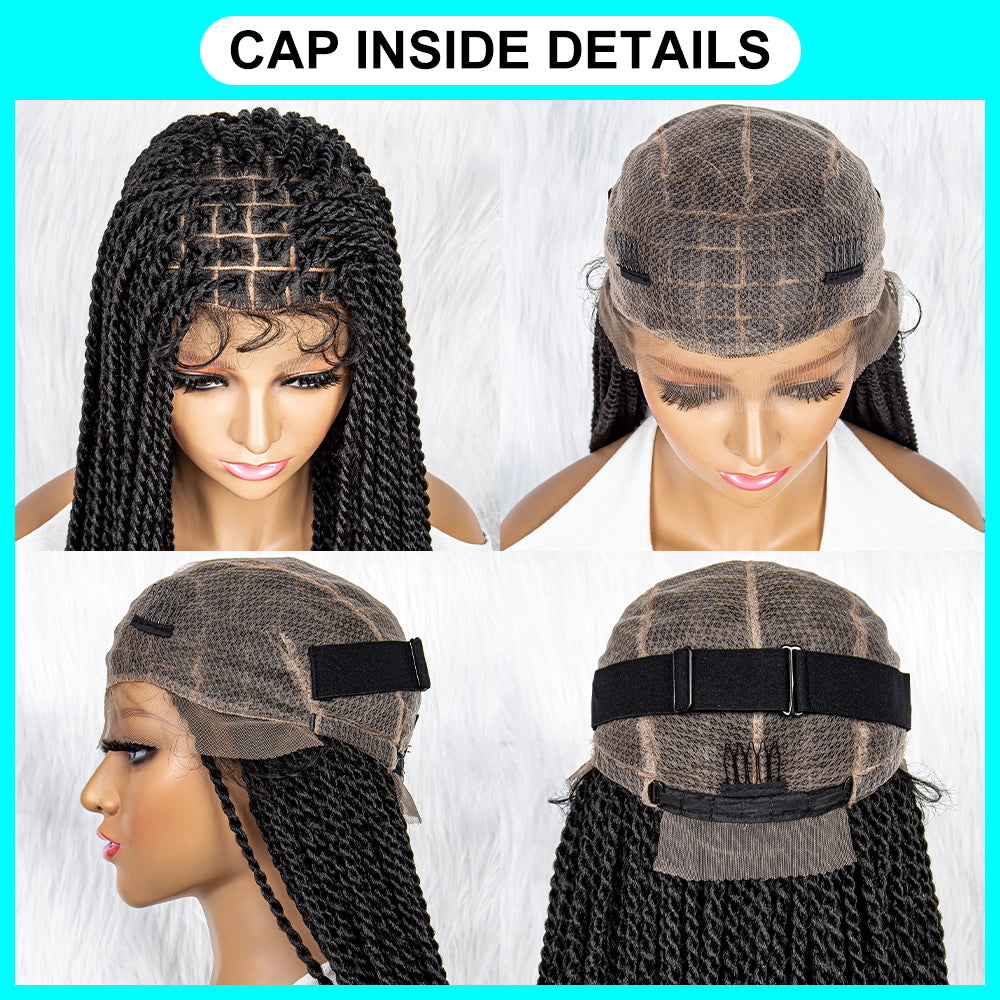 40Inches Full Lace Synthetic Wigs Long Synthetic Braided Wigs Box Braided Wigs Cornrow Wig for Black Women Long Braided Wig Fake Scalp Heat Resistant Fiber Micro Braided Wigs