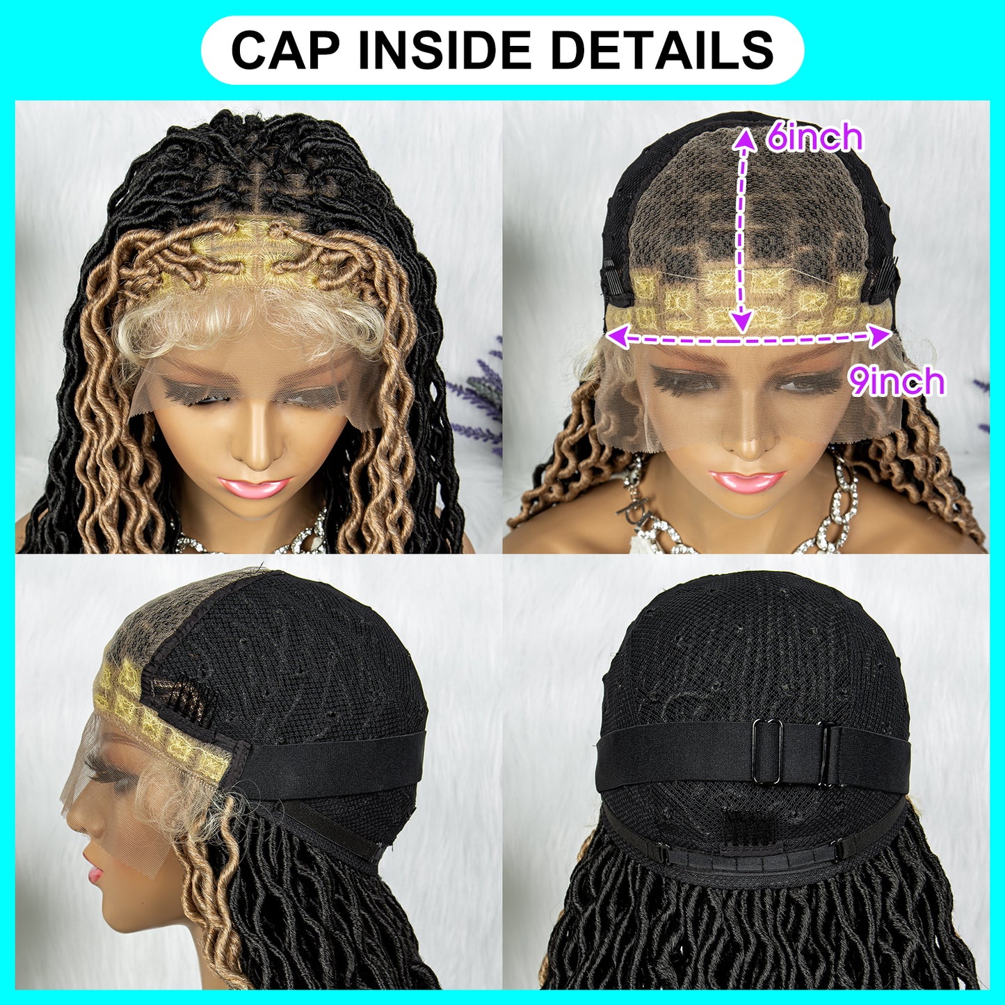 32 Inches Synthetic Lace Front Braided Wig Brown Highlight Box Braid Wigs for Black Women Daily Wear