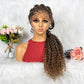 Huge Braid Wig Synthetic Full Lace Braided Wigs with Curly Ends for Black Women Lace Frontal Knotless Box Braiding Hair Wig Cornrow Braids Wigs