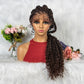 Huge Braid Wig Synthetic Full Lace Braided Wigs with Curly Ends for Black Women Lace Frontal Knotless Box Braiding Hair Wig Cornrow Braids Wigs