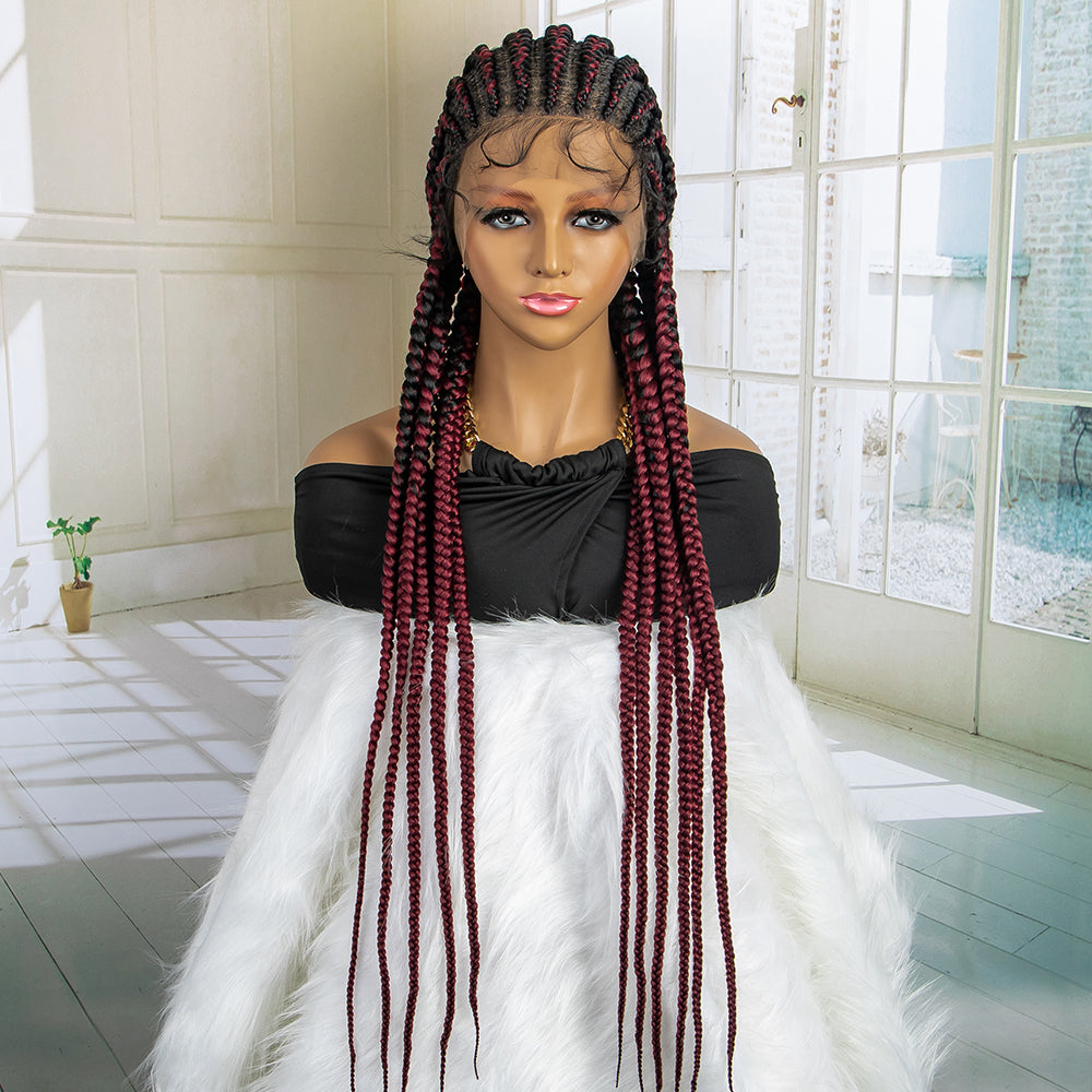 Full Lace Box Braided Wig Cornrow Braids 11 Braids 360 Lace Front Wigs 36 Inches Synthetic Knotless Box Braids Lace Front Wigs for Black Women