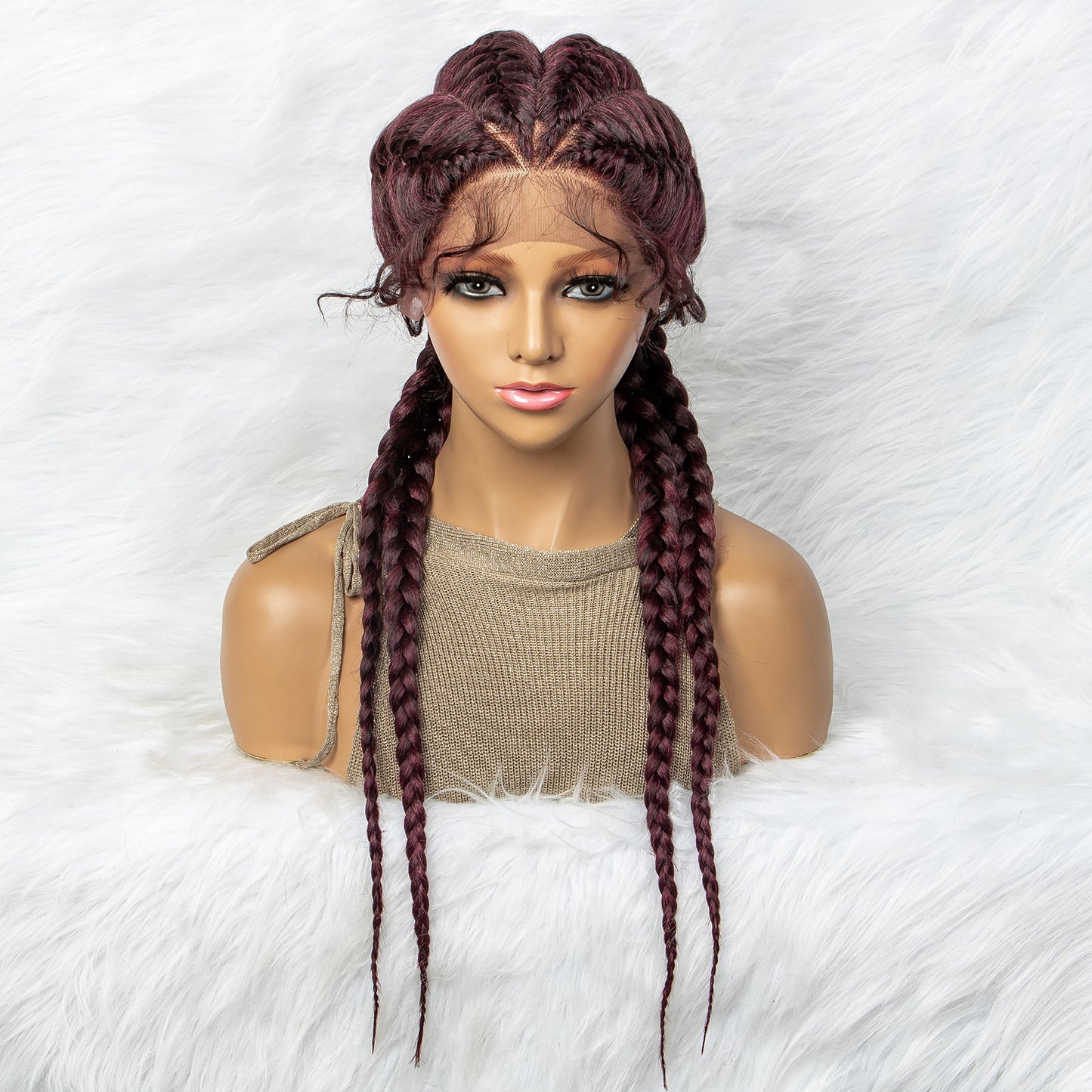 26 Inches Short Box Braids Lace Frontal Wig African Synthetic 4 Braid Wig with Baby Hair for Afro France Women Box Braid Wig