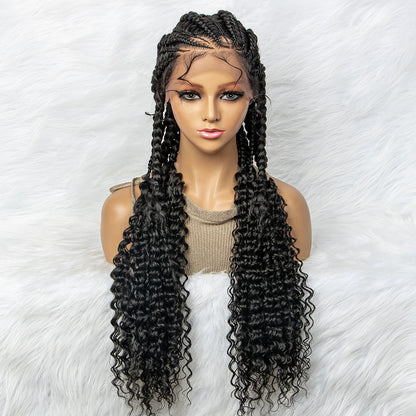 Synthetic Full Lace Braided Wigs with Curly Ends for Black Women Lace Frontal Knotless Box Braiding Hair Wig Cornrow Braids Wigs