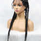 613 Colored Wig Full Lace Long Box Braided Wig Cornrow Braids Lace Wigs 5 Braids Synthetic 360 Knotless Box Braids Lace Front Wigs with Baby Hair for Black Women