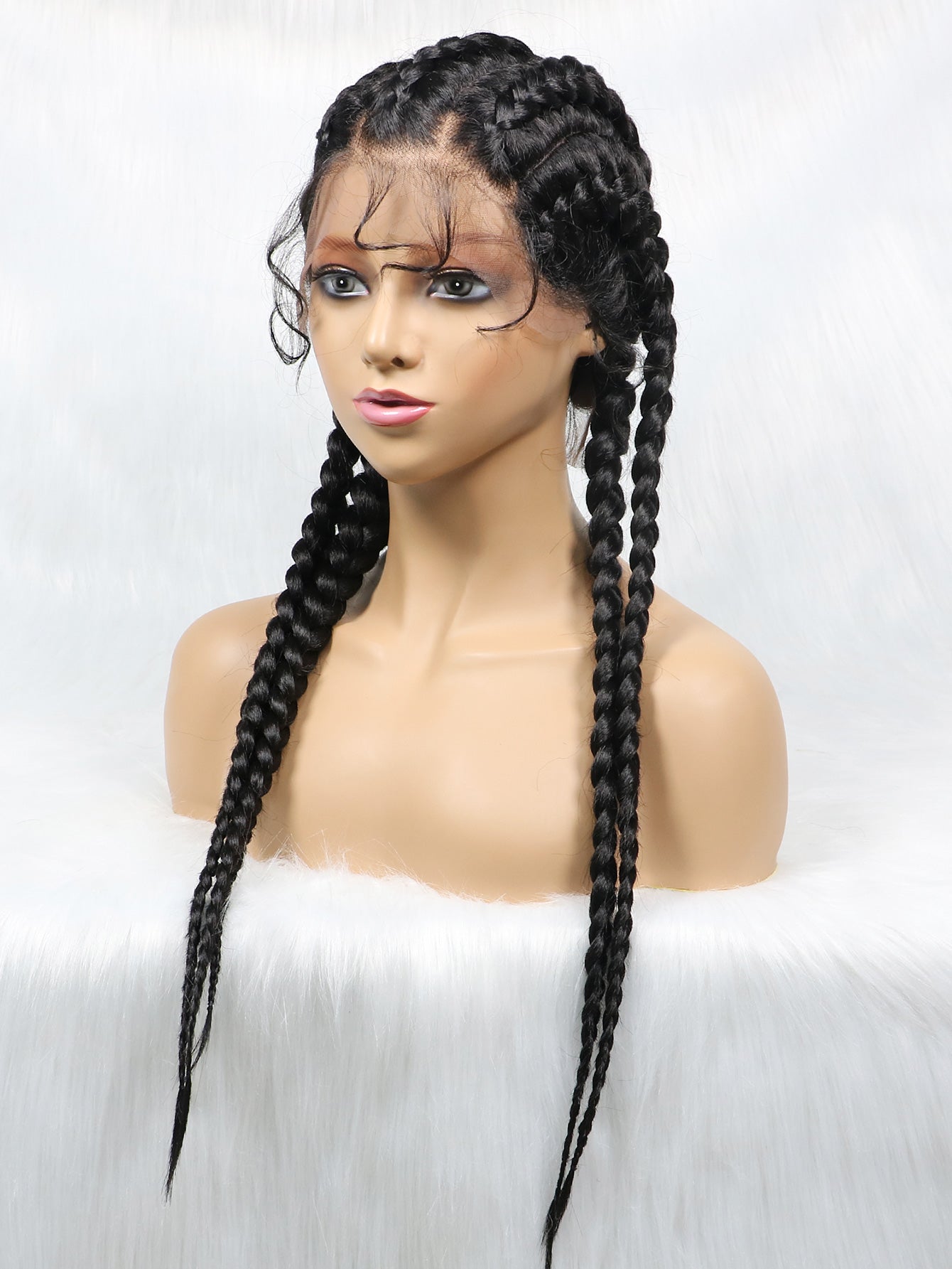 613 Colored Wig Full Lace Long Box Braided Wig Cornrow Braids Lace Wigs 5 Braids Synthetic 360 Knotless Box Braids Lace Front Wigs with Baby Hair for Black Women