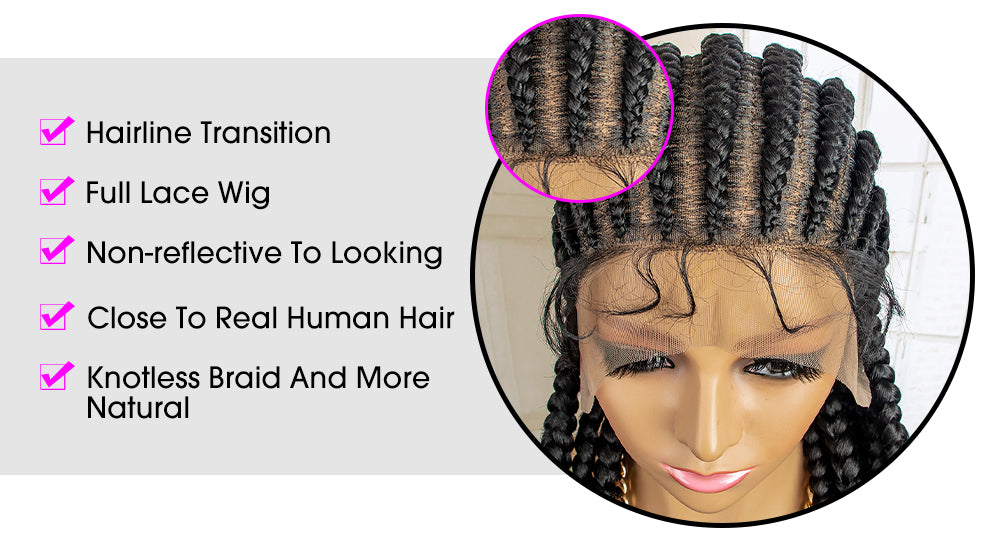 Full Lace Box Braided Wig Cornrow Braids 11 Braids 360 Lace Front Wigs 36 Inches Synthetic Knotless Box Braids Lace Front Wigs for Black Women