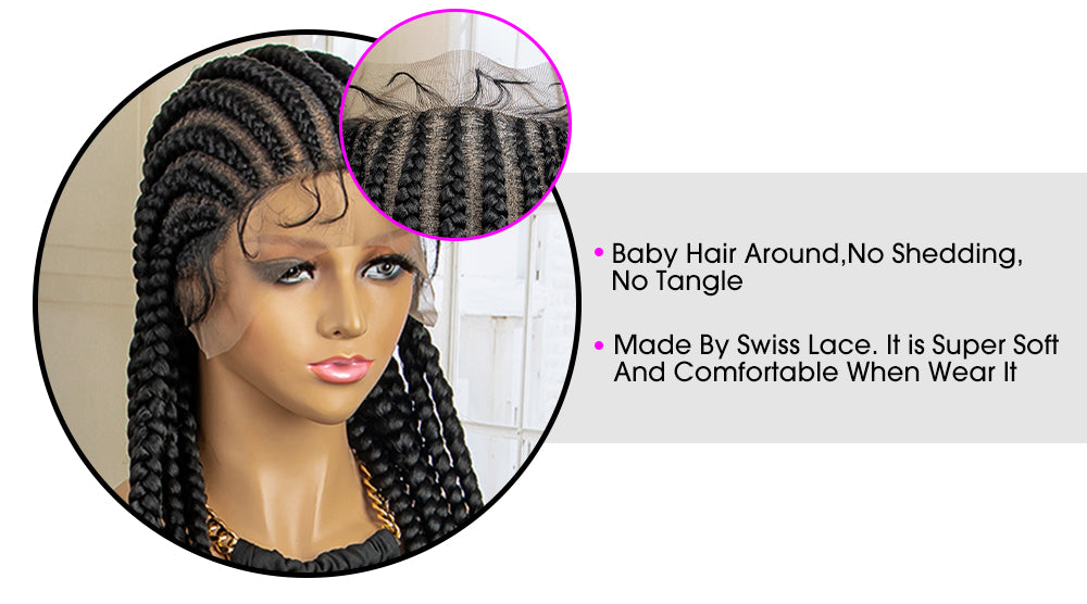 Full Lace Box Braided Wig Cornrow Braids 11 Braids 360 Lace Front Wigs 36 Inches Synthetic Knotless Box Braids Lace Front Wigs for Black Women