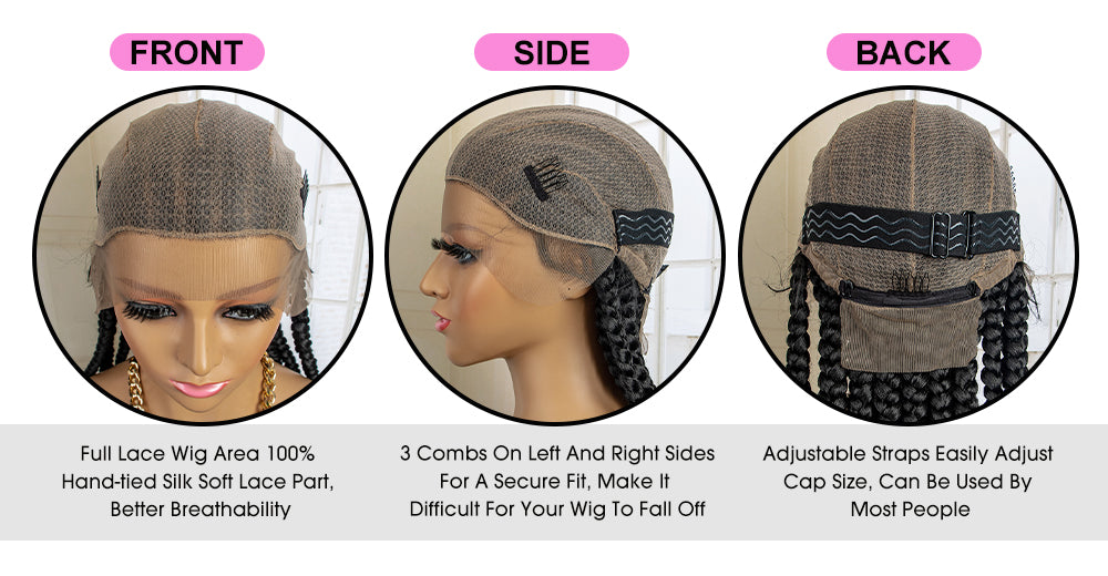 Full Lace Box Braided Wig Cornrow Braids 11 Braids 360 Lace Front Wigs 36 Inches Synthetic Knotless Box Braids Lace Front Wigs for Black Women