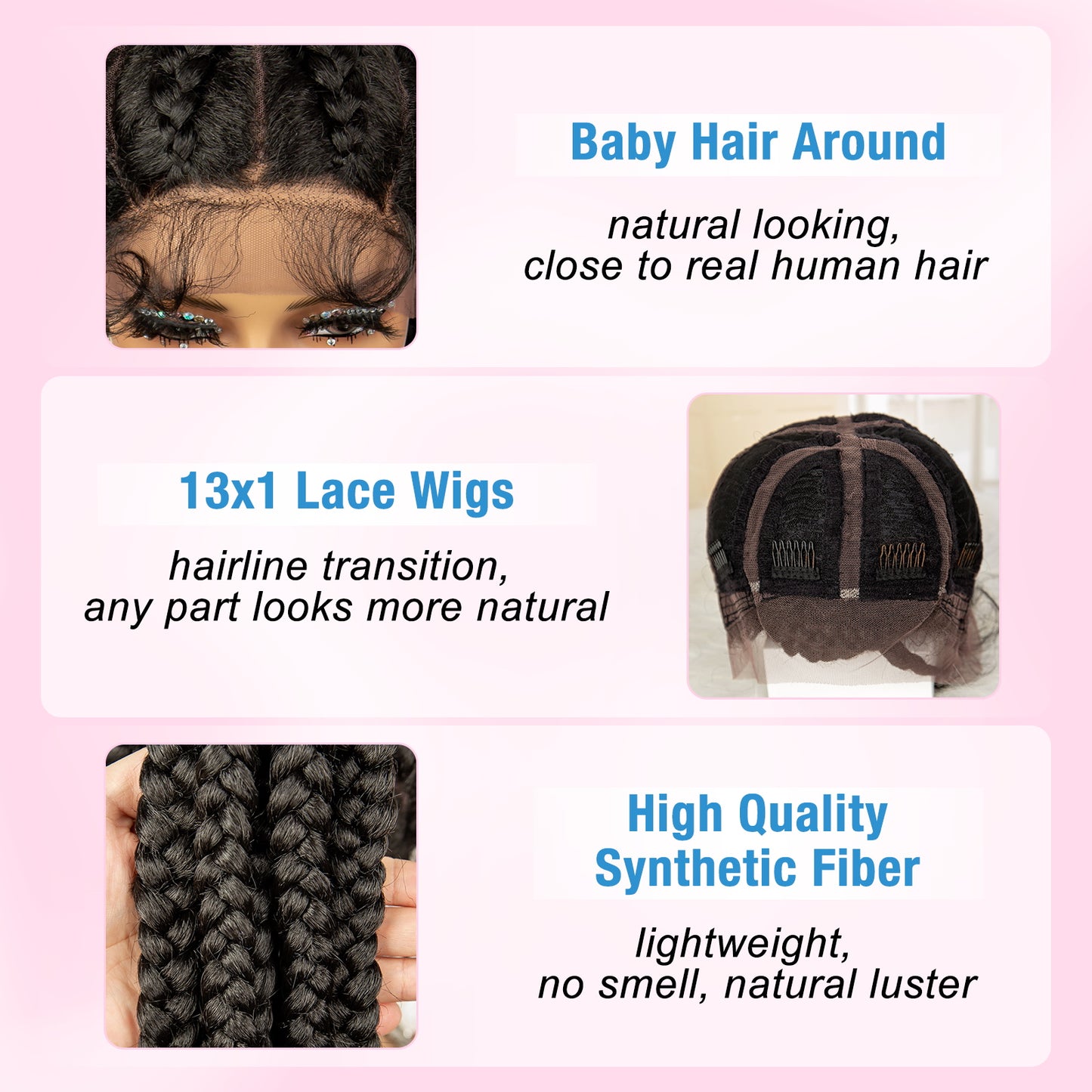 Synthetic Blonde Braid 8 Braids Wig Lace Front High Ponytails Lace Braids Wig With Baby Hair Lightweight Braid Wigs