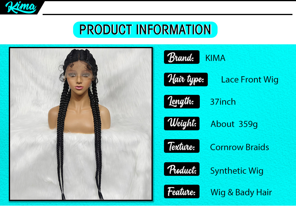 360 Lace Front Long Box Braided Wig 37 Inches Cornrow Braids  Wigs 4 Braids Synthetic Knotless Box Braids Lace Front Wigs for Black Women