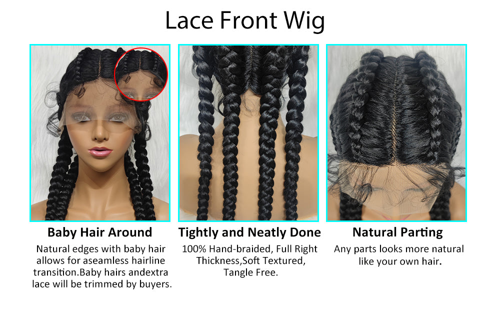 360 Lace Front Long Box Braided Wig 37 Inches Cornrow Braids  Wigs 4 Braids Synthetic Knotless Box Braids Lace Front Wigs for Black Women