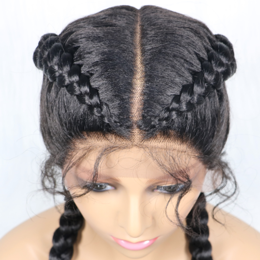 Malaika Lace Wigs two Braids Wigs Natural black Wig free shipping lace braid style