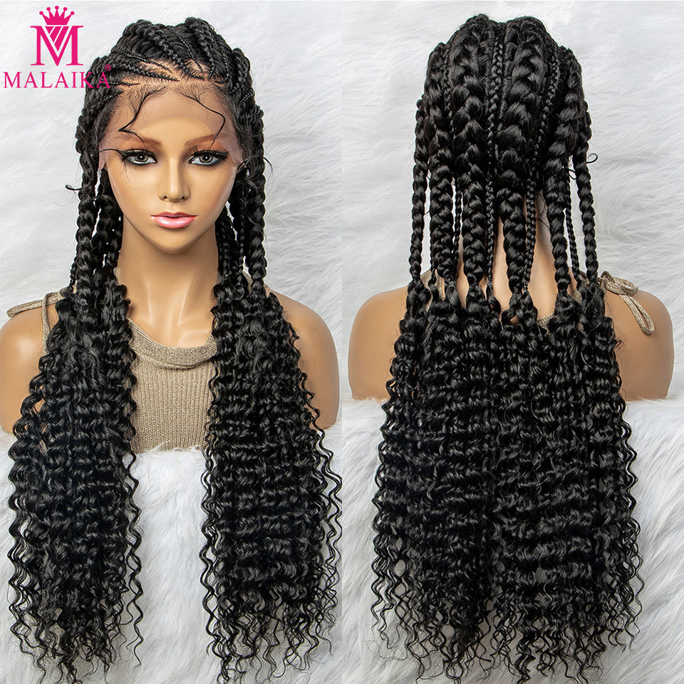 Hot Sale Lace Front Water Wavy Braided Wigs With Curl Wig