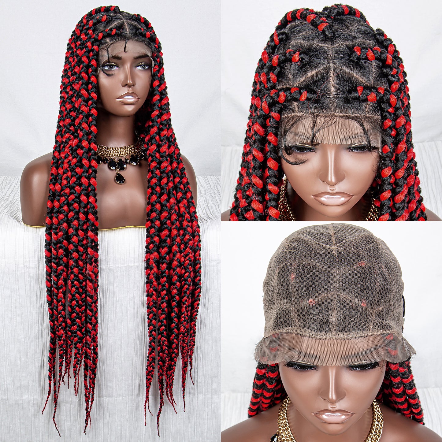 football Style Braided Wigs for Black Women Synthetic Lace Front Wig Big Knotless Box Braids Wig With Baby Hair Full Lace Cornrow Braided Wigs