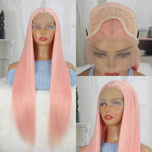 Hot Sales Straight 13x3 Lace Front Wig Pink Color Fashion Synthetic Wig