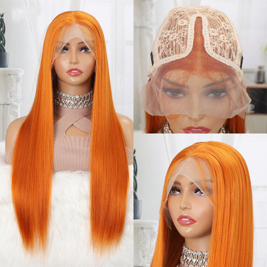 Hot Sales ginger color Straight lace wigs Orange Color Synthetic Wig Pre Plucked T Lace Front Wigs