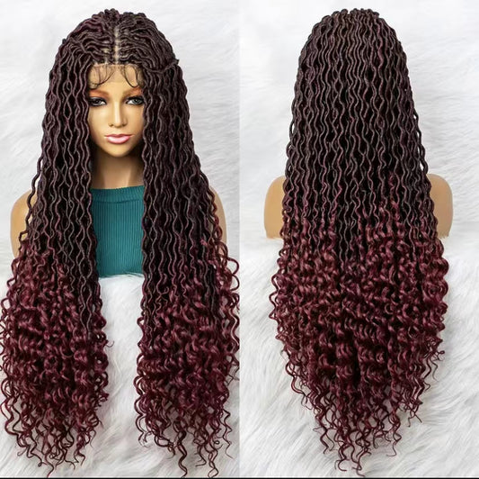 New Burgundy Color Synthetic Lace Front Wig Braided Wigs With Baby Hair