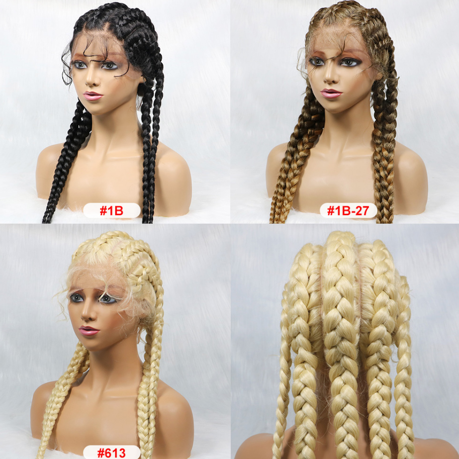 Synthetic  Lace Wigs 24 Inches Medium Long Knotless Braided Wigs With Baby Hair 5tracks