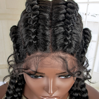 37 Inches Simple Braid Black Burgundy Wig For Black Women