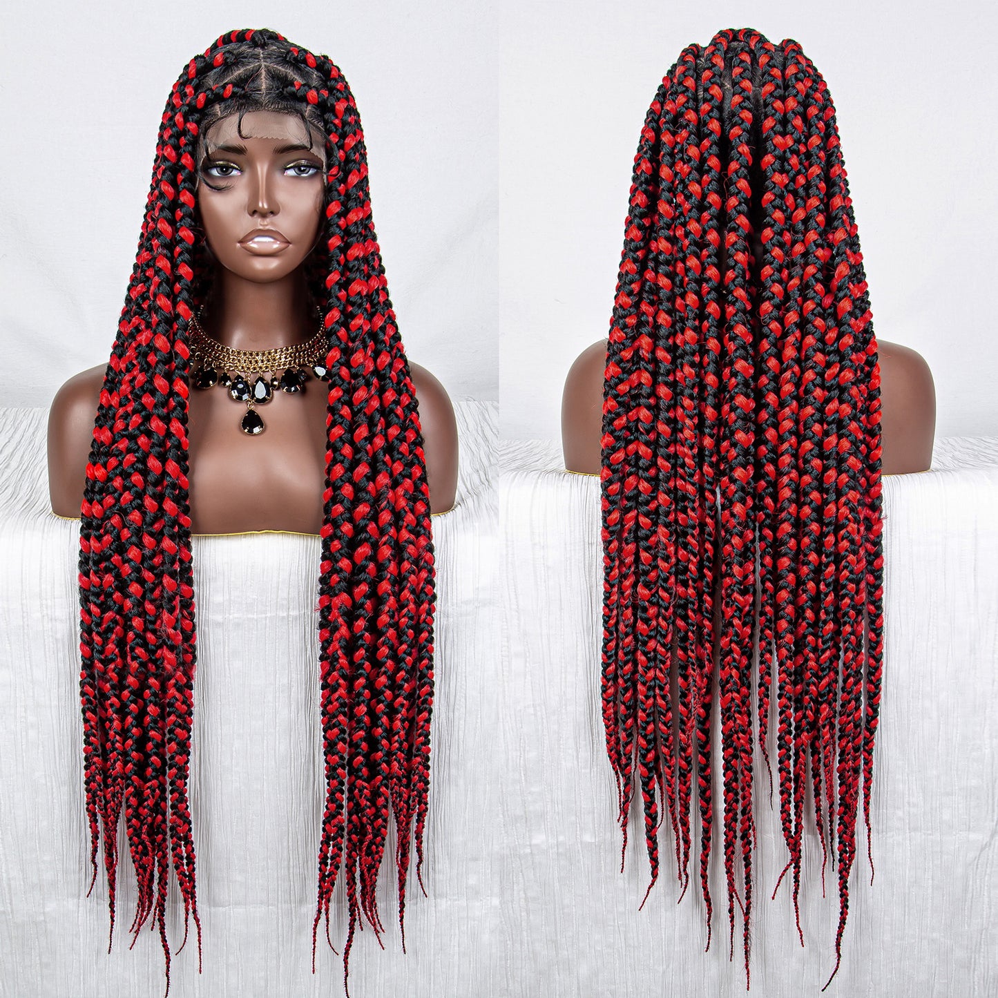 football Style Braided Wigs for Black Women Synthetic Lace Front Wig Big Knotless Box Braids Wig With Baby Hair Full Lace Cornrow Braided Wigs