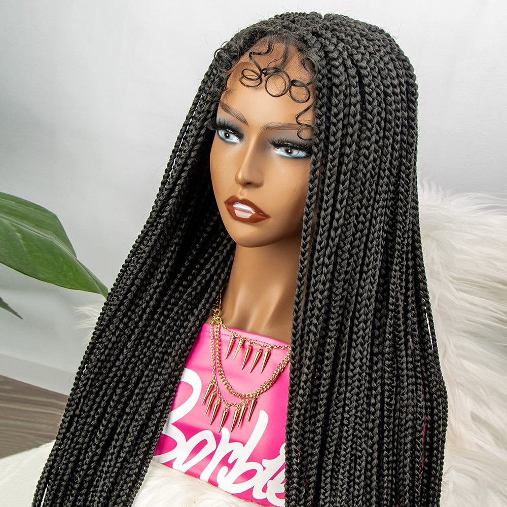 Natural Black Box Braided Wigs 4×4 Lace