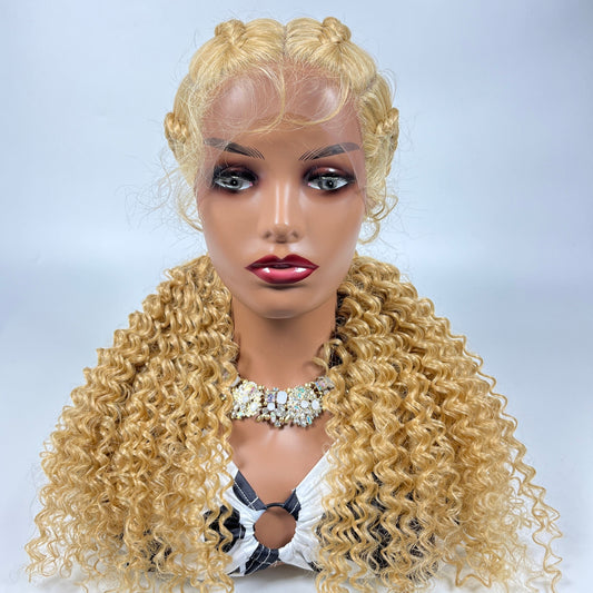 Lace Front 28" Middle Parted Curly End Braided Wig