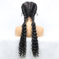 28 Inches Two Tracks Lace Front Braid Synthetic Hair Wig with curl  For Black Woman