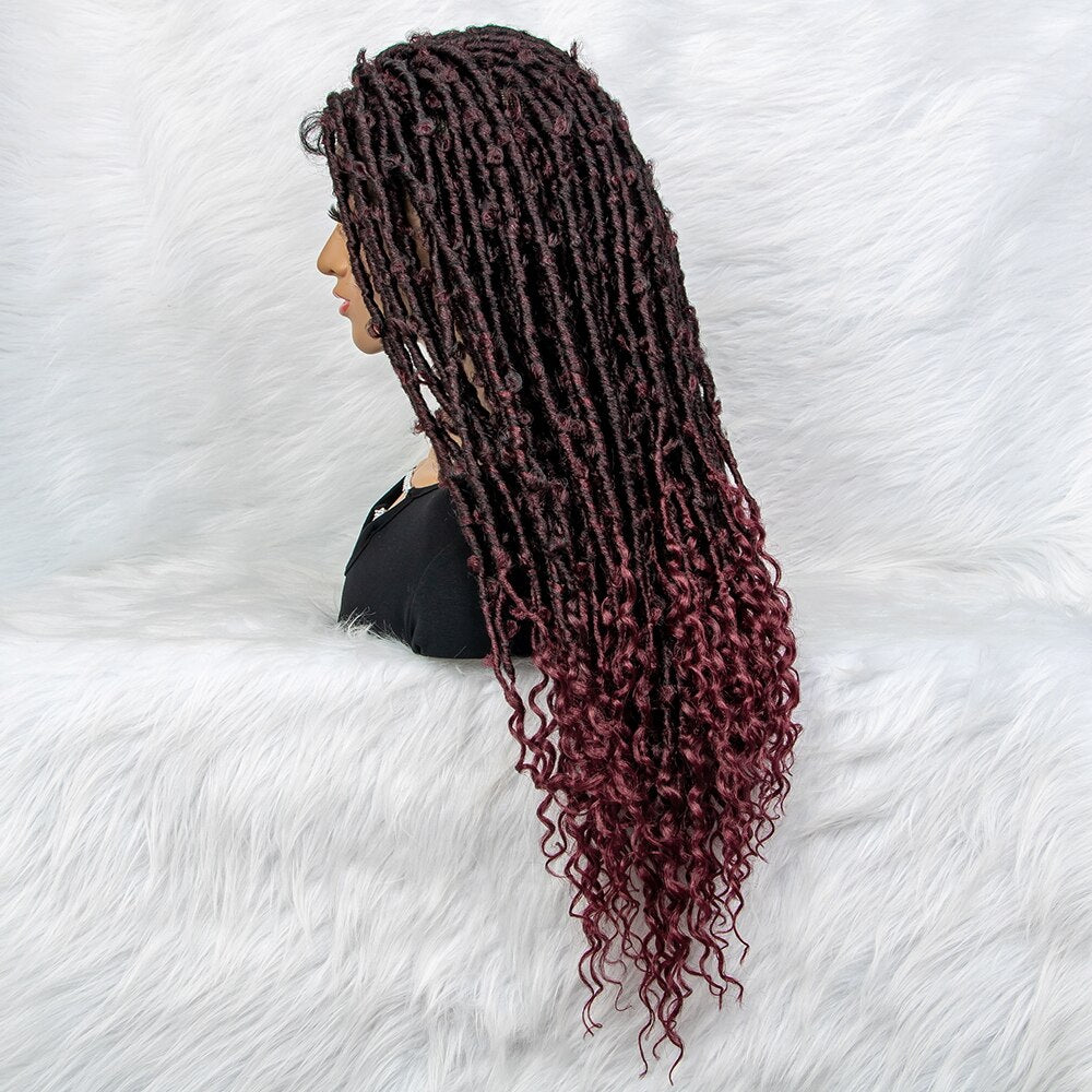 New Burgundy Color Synthetic Lace Front Wig Braided Wigs With Baby Hair