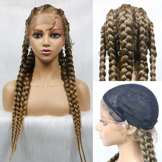 Synthetic  Lace Wigs 24 Inches Medium Long Knotless Braided Wigs With Baby Hair 5tracks