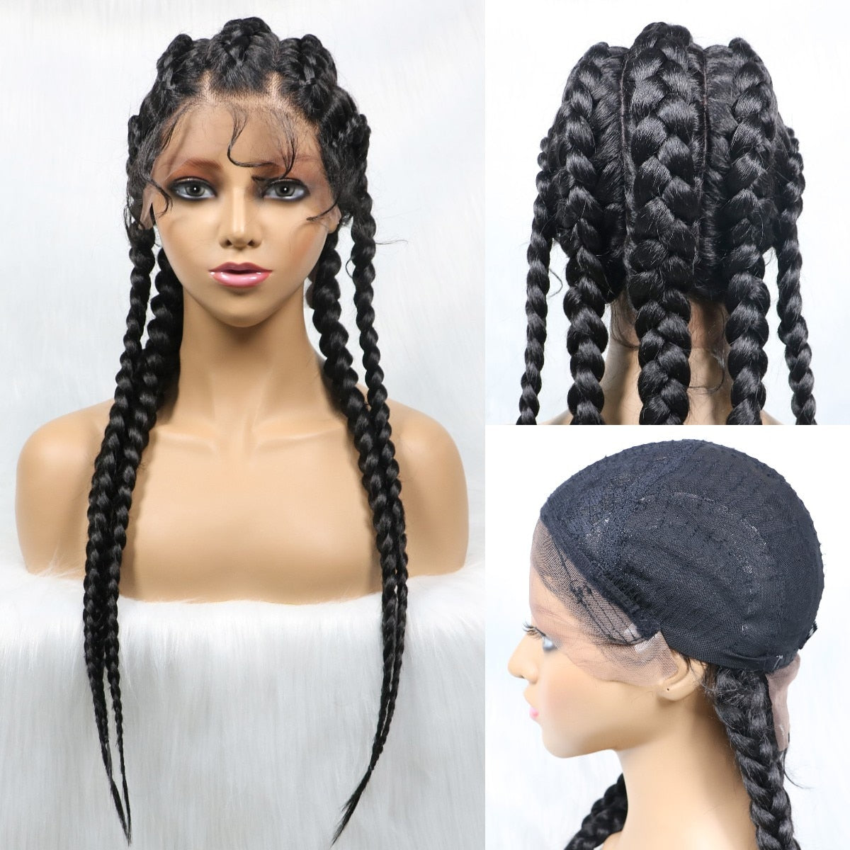 Synthetic  Lace Wigs 24 Inches Medium Long Knotless Braided Wigs With Baby Hair 5tracks