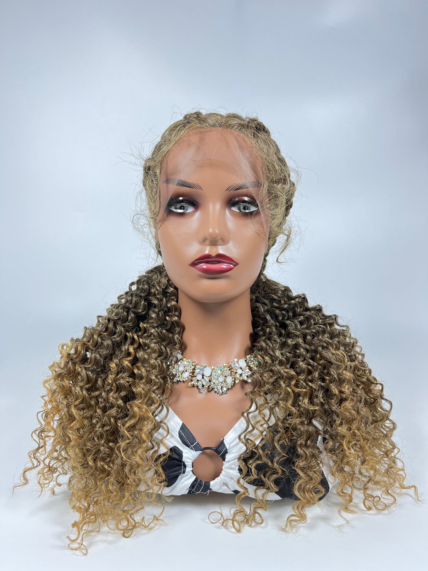 Lace Front 28" Middle Parted Curly End Braided Wig