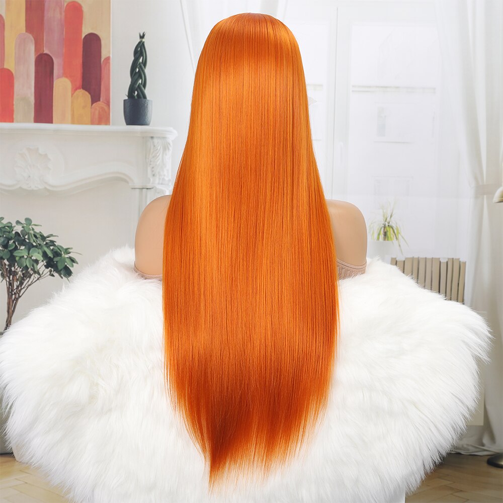 Hot Sales ginger color Straight lace wigs Orange Color Synthetic Wig Pre Plucked T Lace Front Wigs