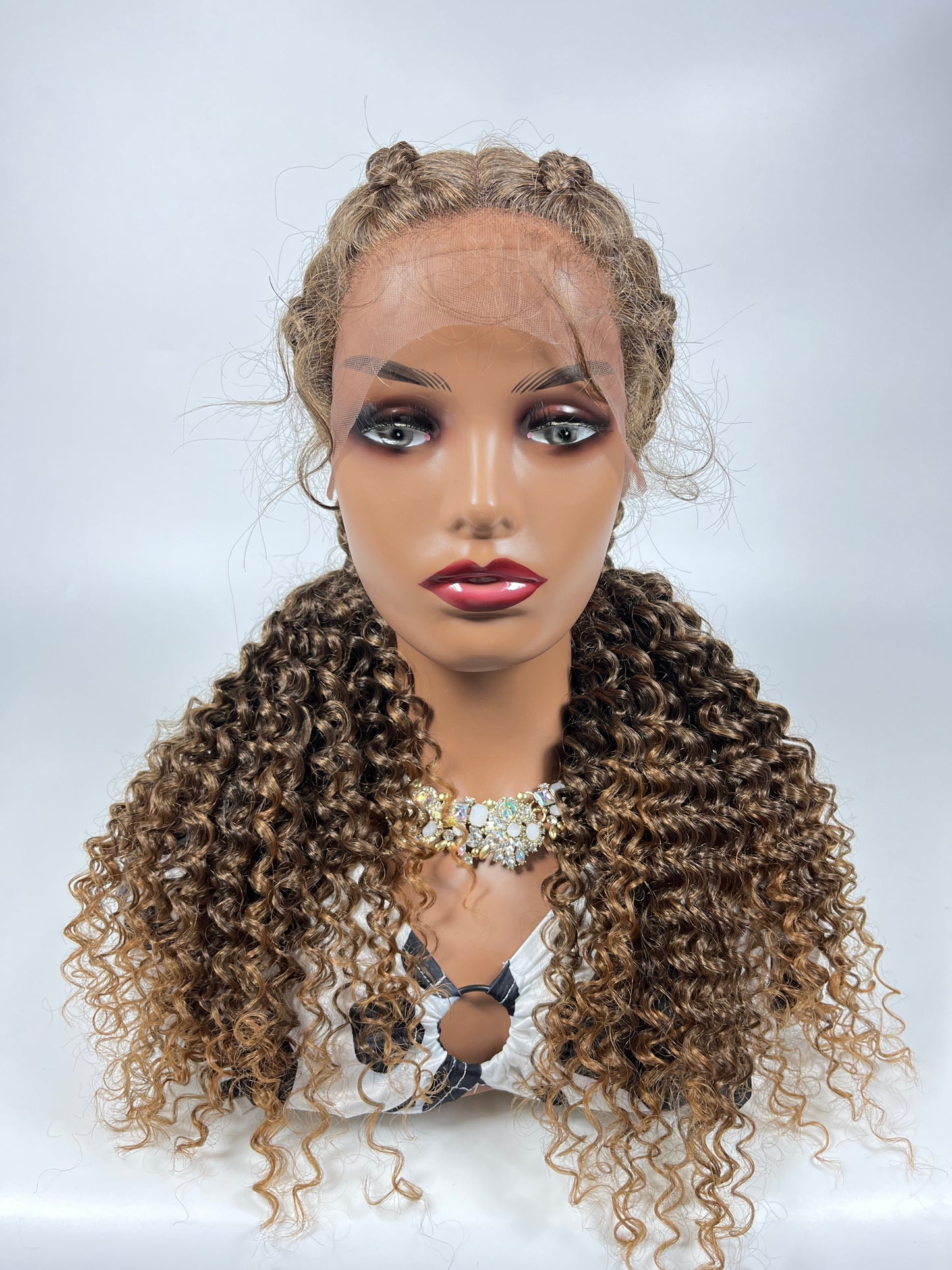 Lace Front 28" Middle Parted Curly End Braided Wig