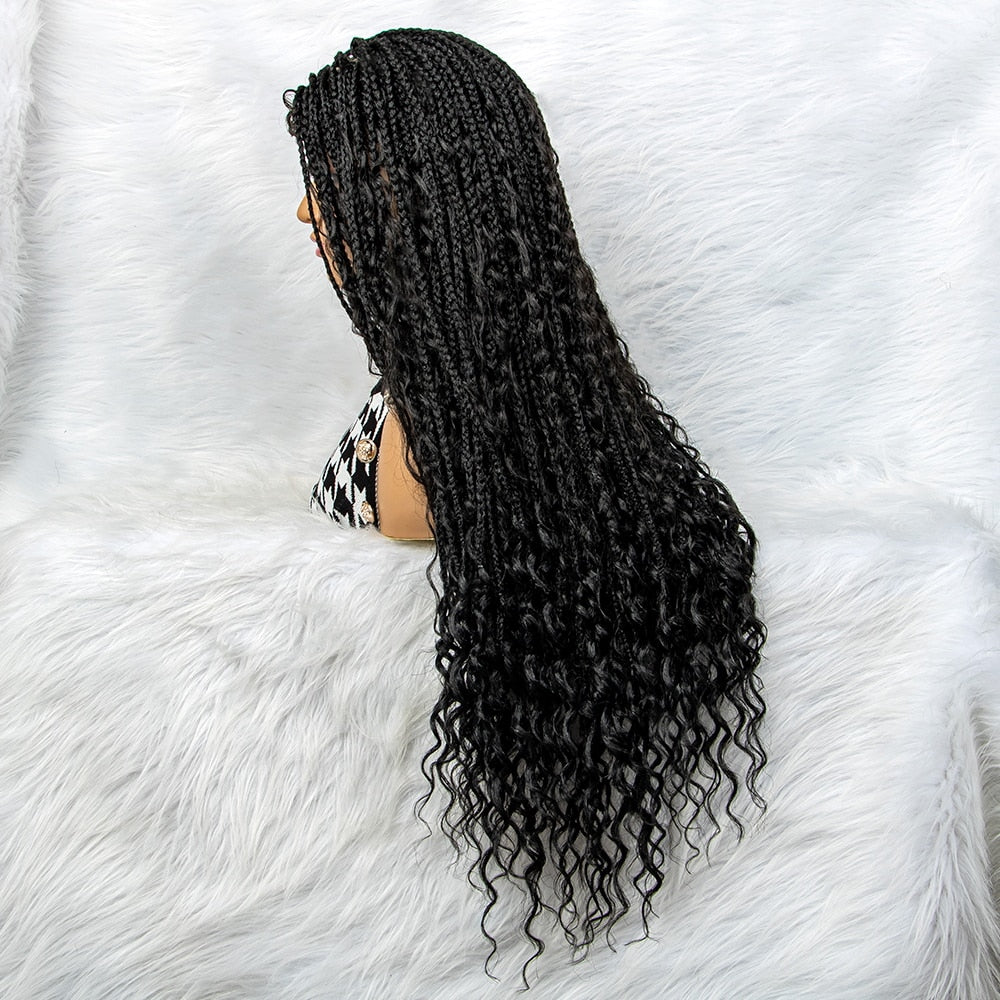 Hot Sale  32 inches Water Wave Braided Synthetic Lace Front Wig